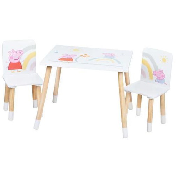 ROBA Peppa Pig Ensemble Table + 2 Chaises Enfants - Motif de la Truie Peppa - Pieds en Bois Naturel - Rose - Blanc