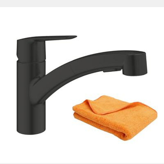 Robinet de cuisine avec douchette Start noir mat + microfibre