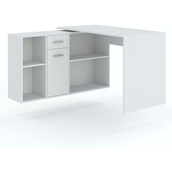 Ruffi Bureau Dangle Diego Avec Étagère L 122 Cm H 75 Cm 6 Étagères 1 Tiroir 1 Porte Salle Détude En Panneau Stratifié Finition Brillante Blanc