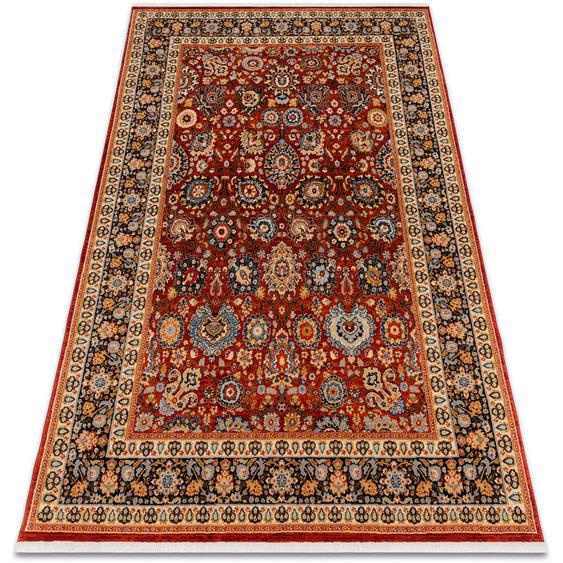 Tapis keshan franges, Ornement, cadre oriental 7573/53577 bordeaux / bleu foncé multicolour 80x145 cm