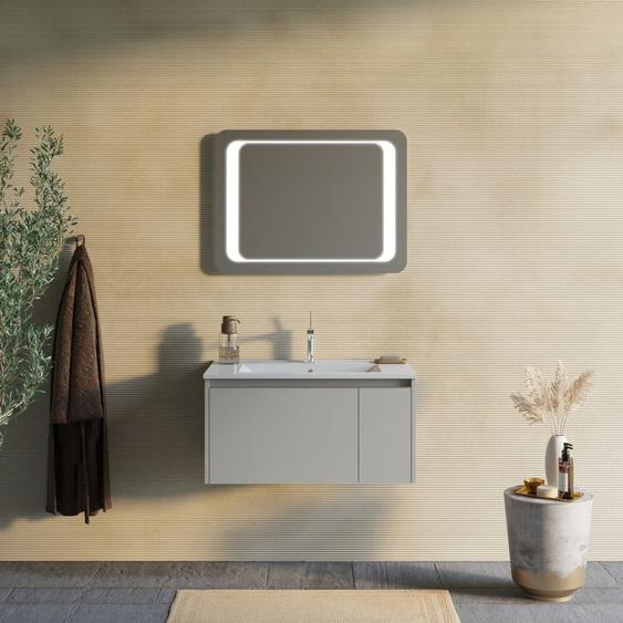 Sable Mat Armoire De Toilette Murale 80cm Avec Miroir 80x60 Led  Monaco