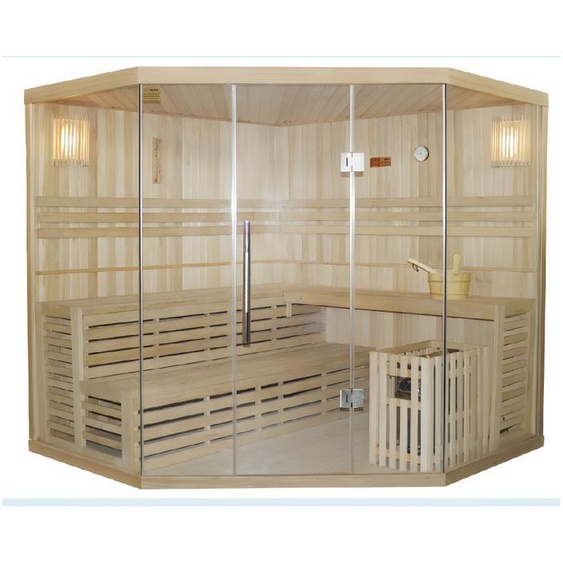 Sauna Traditionnel Finlandais dangle 4/5 places vitré Gamme prestige IMATRA - L220*P220*H210 cm