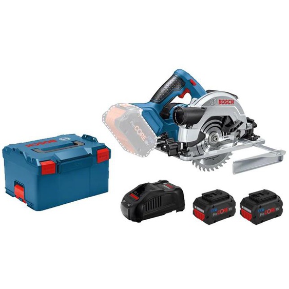 Scie circulaire 18V GKS 18V-57 G + 2 batteries 5,5 Ah + chargeur en coffret L-BOXX - BOSCH - 06016A210C