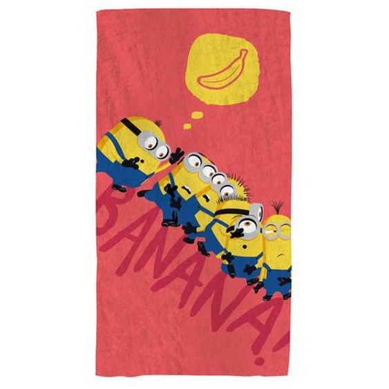 Serviette De Plage En Coton Les Minions - Minion - Taille 70x120 Cm - Rouge - Naturelle - Rectangulaire Rouge