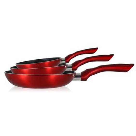 Set 3 poeles cerise en aluminium compatible induction 20/24 et 28cm