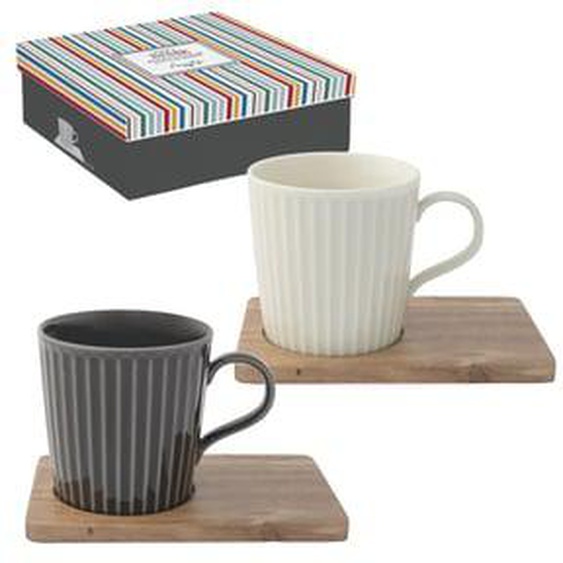 Set de 2 mugs 35 cl avec soucoupes marron et blanc Take a break