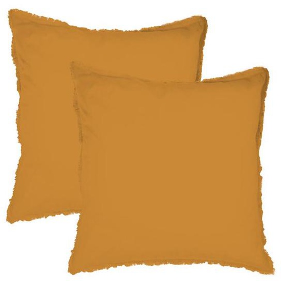 Set De 2 Taies Doreiller Unies À Franges - Matt & Rose - Coton Lavé - Caramel - 65x65 Cm Jaune