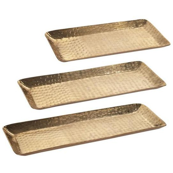 Set de 3 plateaux rectangulaires en métal doré gaufré, centre de table, plat pour entrée, salle à manger, salon, 3 tailles, 42, 37