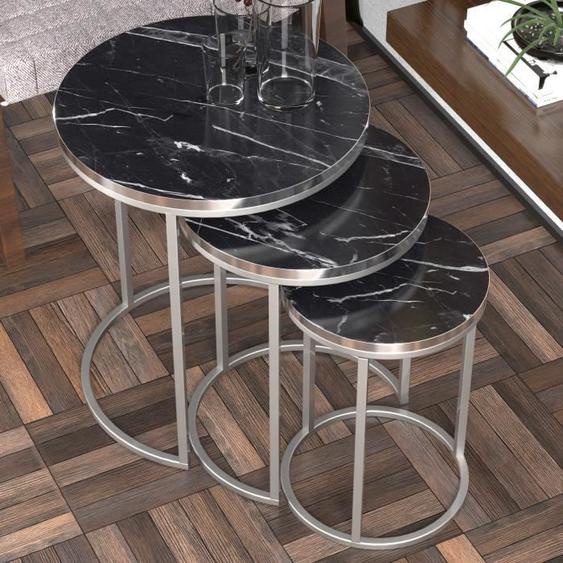 Set de 3 tables dappoint Bornholm rondes gigognes marbre noir argent