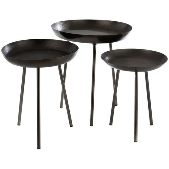 Set de 3 tables gigognes ronde FESO en métal gris foncé mat.