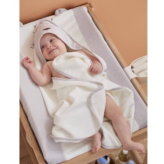 Set De Bain Kendi - Noukies - Cape De Bain Et Gant De Toilette - Absorbant - Mixte - Blanc Blanc