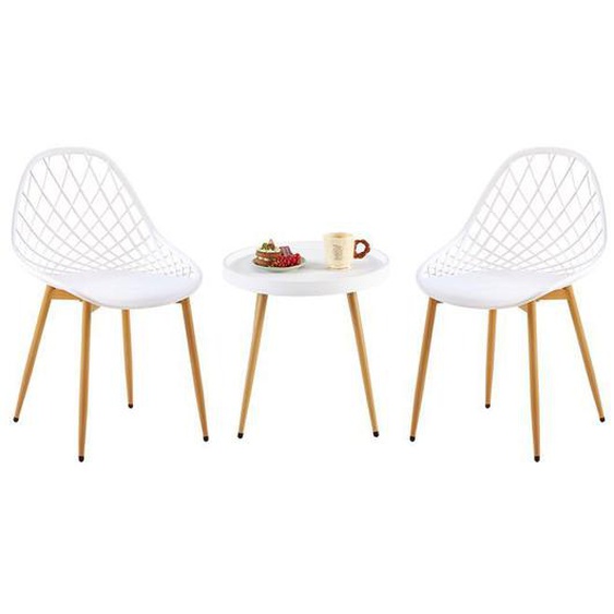 DORAFAIR Ensemble table et chaises, comprenant 1 table + 2 chaises, ensemble table et chaises de jardin, blanc