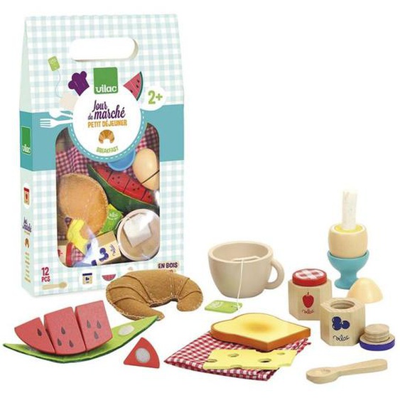 Set Petit Déjeuner Jour De Marché - Vilac - 3-6 Ans - Bois Et Feutrine - 12 Pièces Jaune