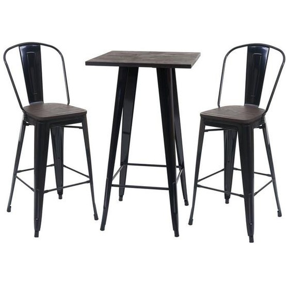 Set table de bar avec 2x tabourets de bar plateau en bois design industriel en metal noir 04_0003070