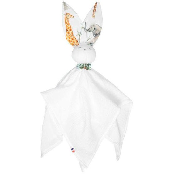 Sevira Kids - Doudou Plat Lapin Safari - Blanc - 50 X 50 Cm Blanc