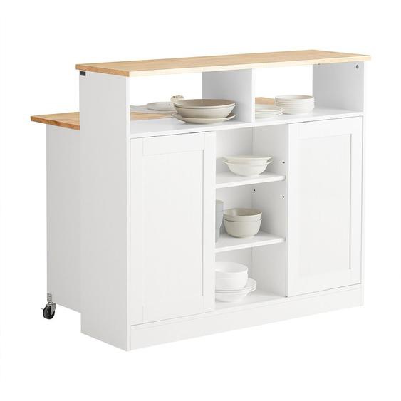 Sobuy Buffet De Rangement Placard De Cuisine Ilot De Cuisine Armoire De Cuisine Multi-Rangements Avec Portes Coulissantes Et Plan De Travail Extensible 110x66x97cm, Fsb36-Wn