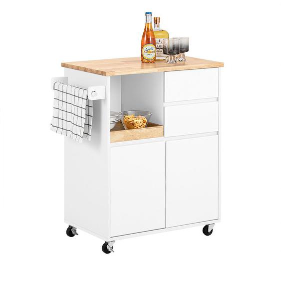 Sobuy Fkw123-Wn Desserte De Cuisine À Roulettes Chariot De Cuisine Îlot De Cuisine Buffet Armoire De Rangement, 1 Plateau Amovible, 2 Tiroirs Et 2 Portes, 72x40x84 Cm, Blanc