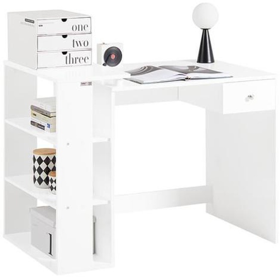 SoBuy FWT35-W Meuble de Bureau avec 3 étagères et 1 tiroir - Blanc L101xP60xH71cm