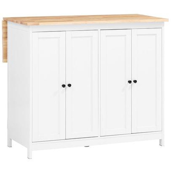 Sobuy Îlot Central De Cuisine Buffet De Rangement Mange-Debout Placard De Cuisine Avec Plans De Travail Rabattable 2 Armoires 4 Portes, 102x72x92 Cm, Blanc Knl10-Wn