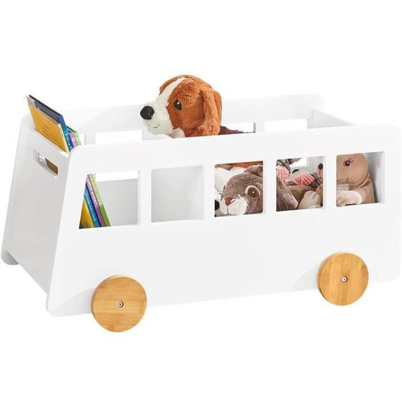 SoBuy KMB41-W Coffre à roulettes, Organisateur pour Jouets et Livres à 2 Compartiments avec Roues pour Chambre denfant, Blanc