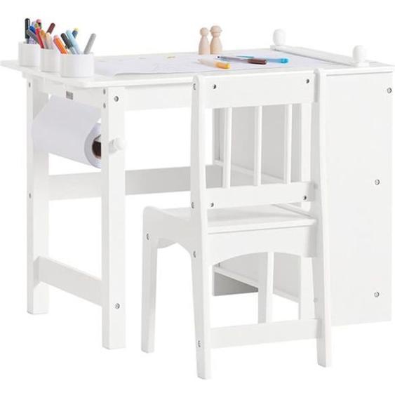 SoBuy KMB60-W Ensemble Table et Chaise Enfant, 2 étagères, Blanc 80x54x65,5 cm