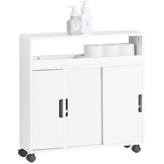 SoBuy® BZR02-W Meuble de Rangement Salle de Bain Armoire WC Meuble WC pour Papier Toilette Porte Brosse WC