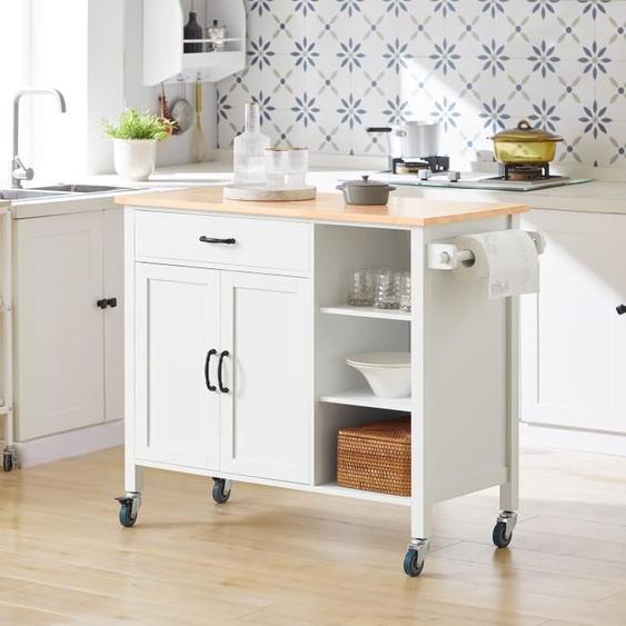 SoBuy® FKW103-WN Desserte Roulante Chariot de Cuisine Meuble de Rangement à roulettes Chariot de Service Buffet Multifonctionnel