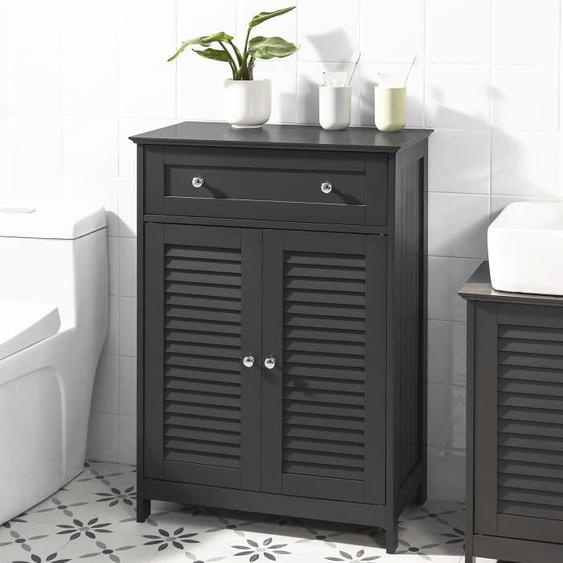 SoBuy® FRG238-DG Meuble Bas de Salle de Bain avec Tiroir et Cloison Amovible Meuble de Rangement Buffet Commode – Gris foncé