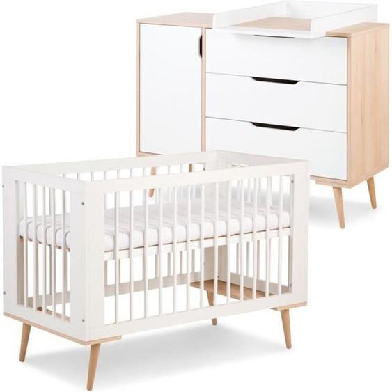 SOFIE Ensemble commode à langer et lit bébé style scandinave 120X60 Blanc