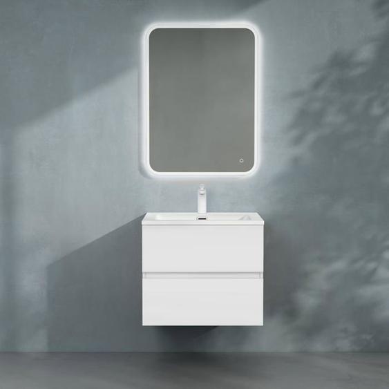 Sogood Meuble de Salle de Bain Suspendu 60x48x50cm Ensemble de 3 Pièces Meuble avec Lavabo et Led Miroir Design Aqualis