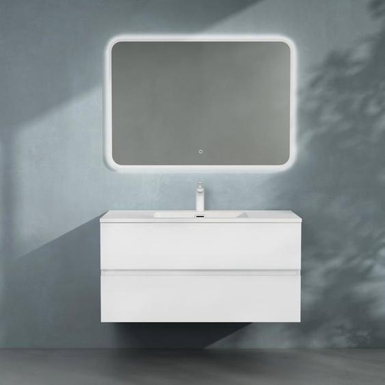 Sogood Meuble de Salle de Bain Suspendu 80x48x50cm Ensemble de 3 Pièces Meuble avec Lavabo et Led Miroir Design Aqualis