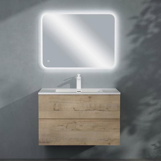 Sogood Meuble de Salle de Bain Suspendu 80x48x50cm Ensemble de 3 Pièces Meuble avec Lavabo et Led Miroir Design Aqualis