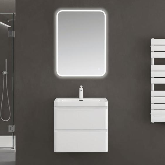 Sogood Meuble de Salle de Bain Suspendus Blanc 60x42x55cm Ensemble de 3 Pièces Meuble avec Lavabo et Miroir Design Lucca