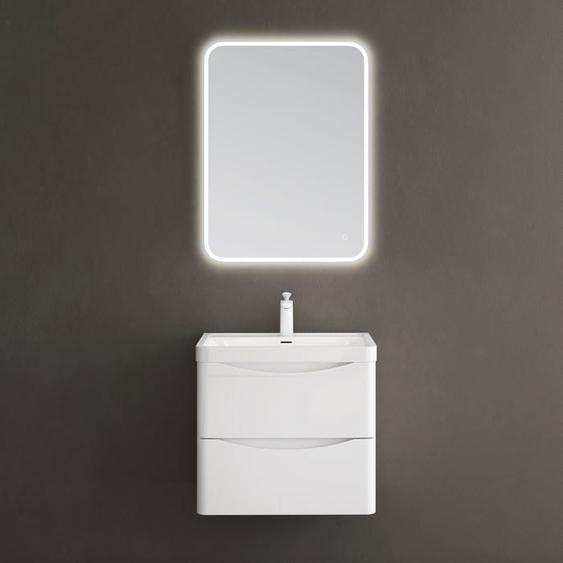 Sogood Meuble de Salle de Bain Suspendus Blanc 60x42x50cm Ensemble de 3 Pièces Meuble avec Lavabo et Miroir Design Smile-Lackier