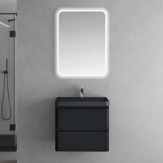 Sogood Meuble de Salle de Bain Suspendus Noir Mat 60x42x55 cm Ensemble de 3 Pièces Meuble avec Lavabo et Miroir Lucca