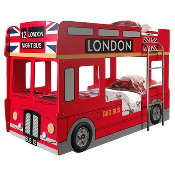 SOHO - Lits Superposés 90x200cm Style Bus Londres avec Leds Sans Matelas