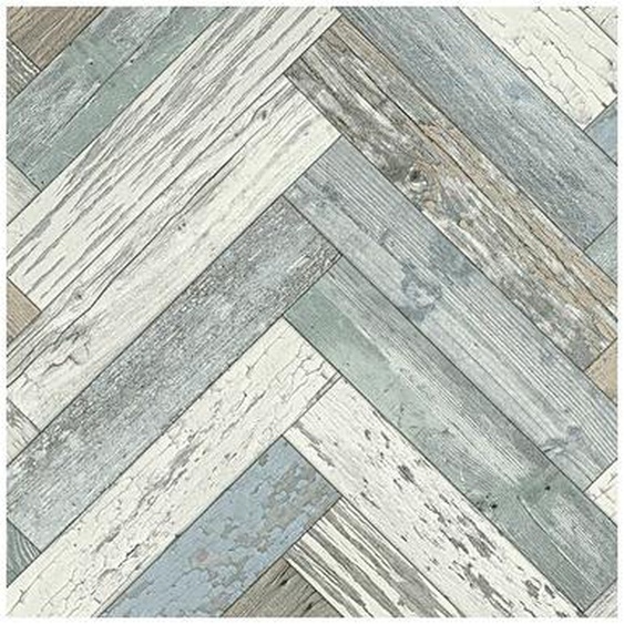 Sol Vinyle First - Imitation parquet usé chevron coloré - Rouleau de 2m x 6m