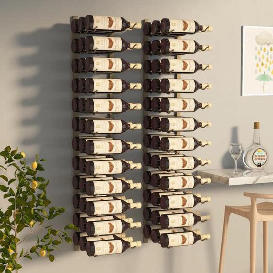 Solde dété Étagère à Vin Moderne Casier à vin mural - pour 36 bouteilles 2 pcs Doré Fer 73697