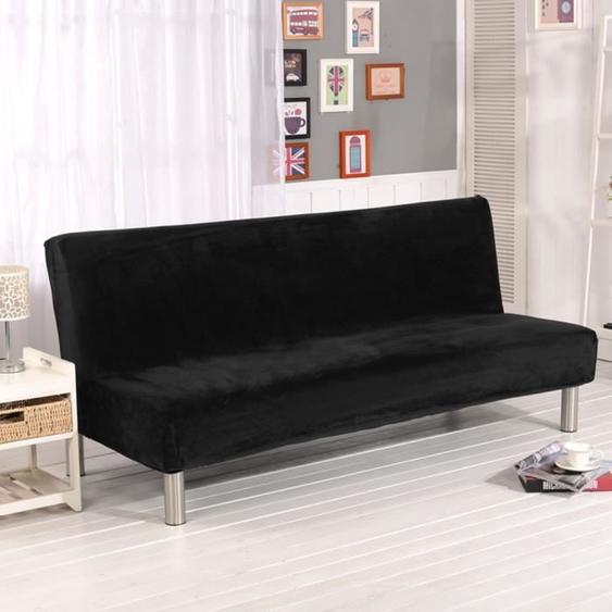 Solide Housse de Clic-Clac Extensible Housse de Canapé Sans Accoudoir Couverture pour Canapé-Lit Couleur Pure - Noir