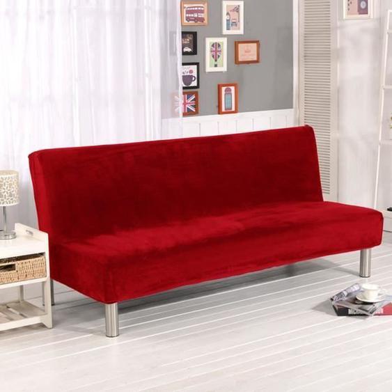 Solide Housse de Clic-Clac Extensible Housse de Canapé Sans Accoudoir Couverture pour Canapé-Lit Couleur Pure - Rouge