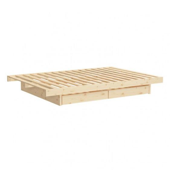 Sommier futon KANSO BED pin naturel  couchage 140 cm  4 tiroirs