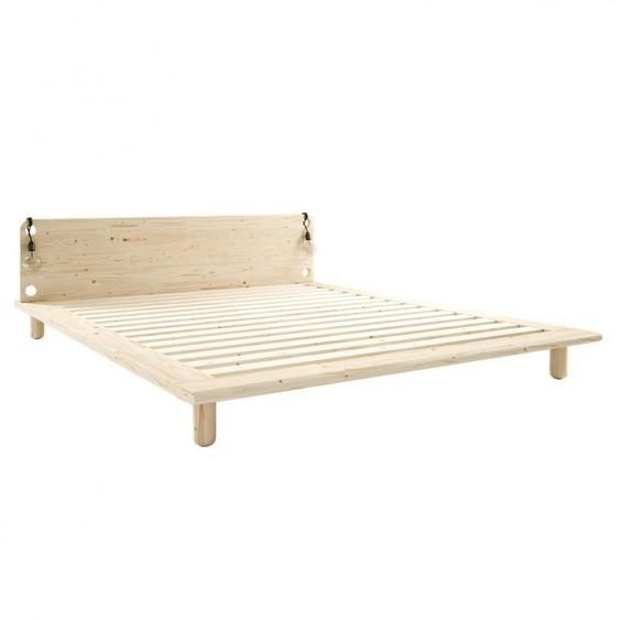 Sommier futon PEEK BED pin naturel  couchage 180 cm 2 lampes de chevet