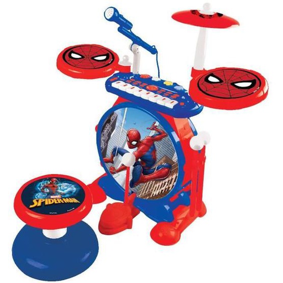 Spiderman - Batterie Électronique Pour Enfant - Lumineuse - Complète Avec Clavier, Cymbales Et Tabouret - Lexibook Rouge