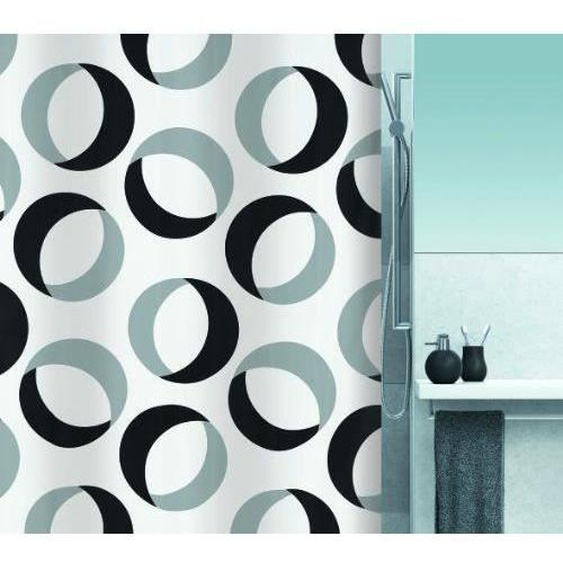 Spirella Rideau de douche Polyester RINGS 180x200cm Gris & Noir