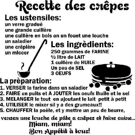 Sticker citation recette Les crêpes, les ustensiles ...