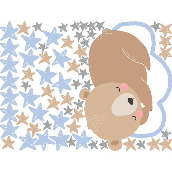 Sticker ourson brun sur le nuage + 60 étoiles