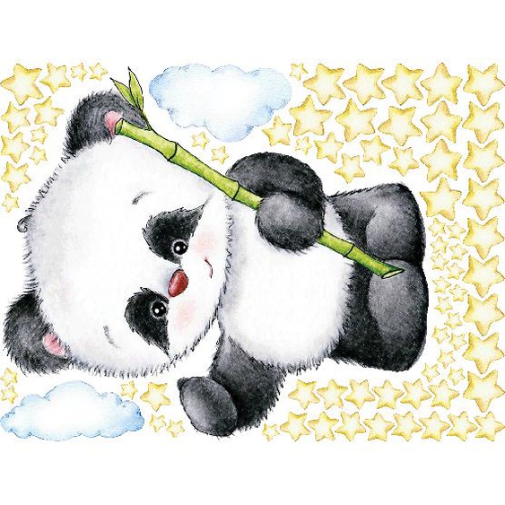 Sticker panda avec son bambou + 70 étoiles