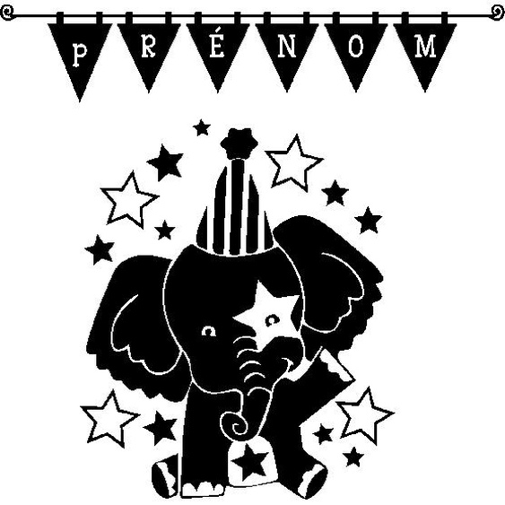 Sticker prénom personnalisé éléphant de cirque heureux