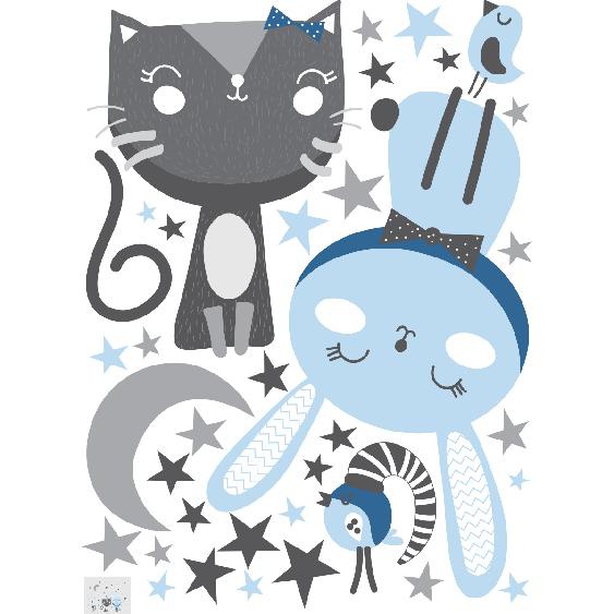 Stickers chat, lapin et oiseaux amis de la nuit