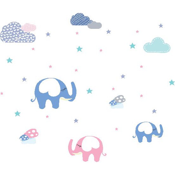 Stickers éléphants scandinaves + 60 étoiles